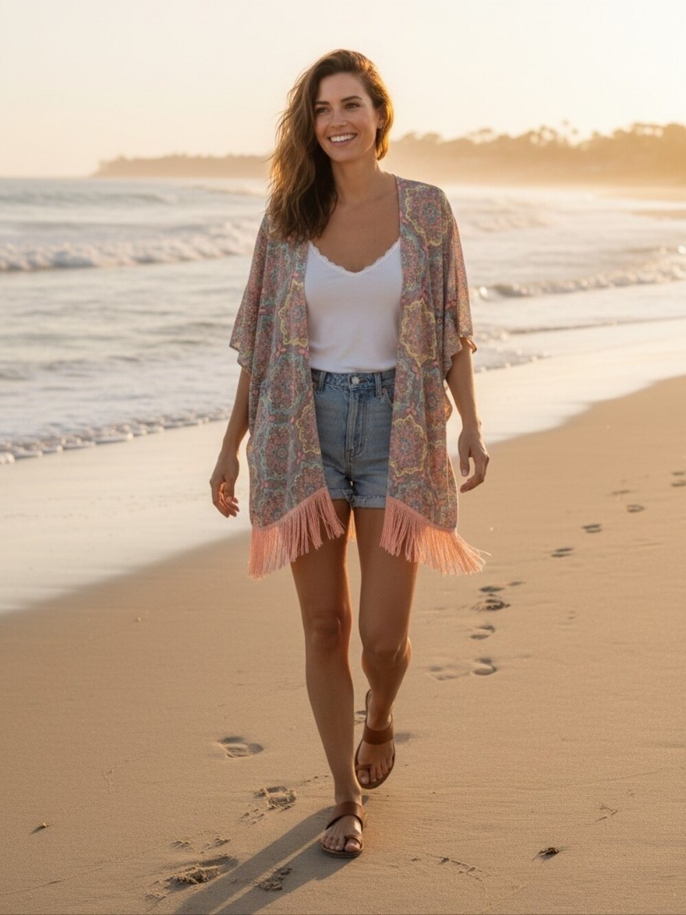 Bohemian Patterned Kimono with Fringe